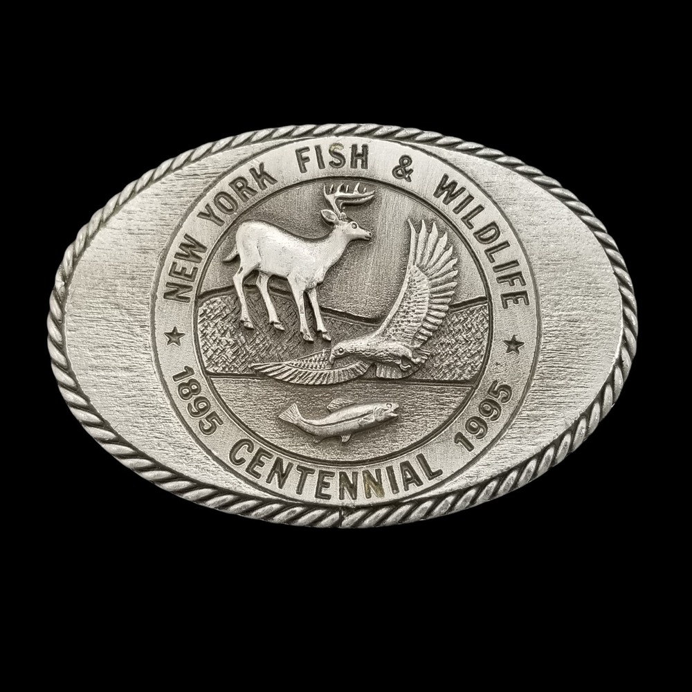 New York Fish and Wildlife Centennial 1995 Belt Buckle Sid Bell Originals Pewter - Picture 1 of 9